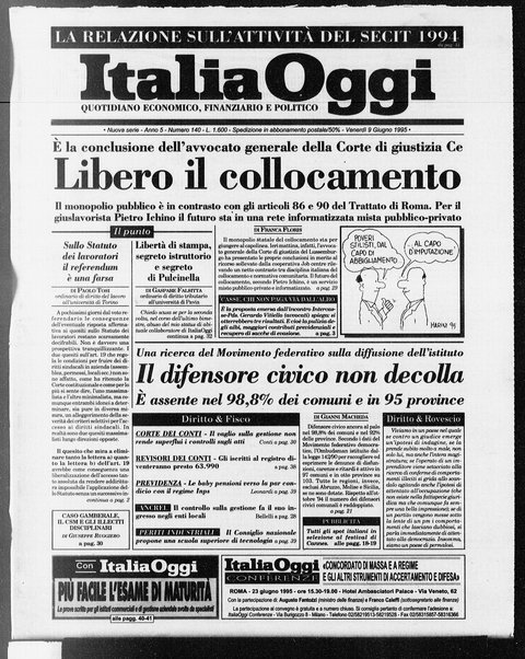 Italia oggi : quotidiano di economia finanza e politica